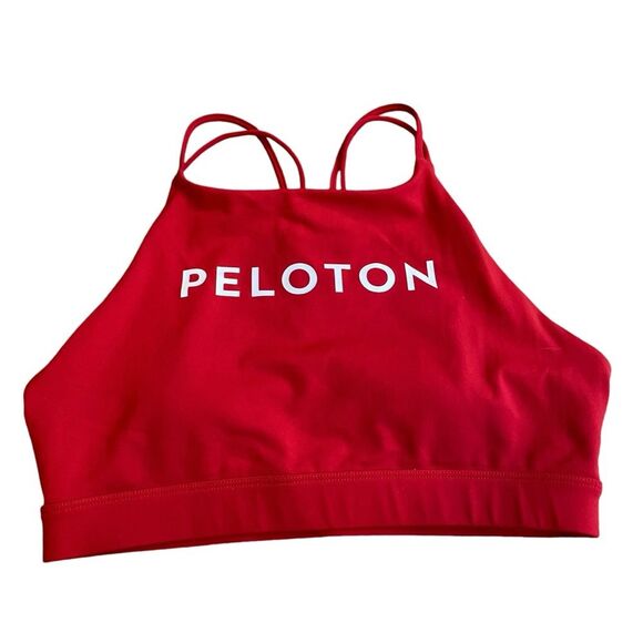 Peloton Women’s M High Neck Strappy Sports Bra Classic Red Padded Athletic Gym - Picture 2 of 9
